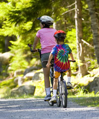 mother and child on carriage road in Acadia National Park